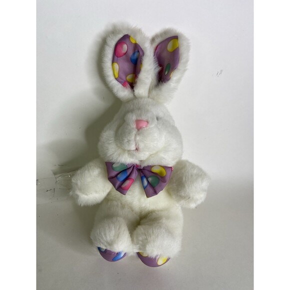 MTY international White Bunny Rabbit Plush Stuffed Animal Toy Jellybean Ears Bow